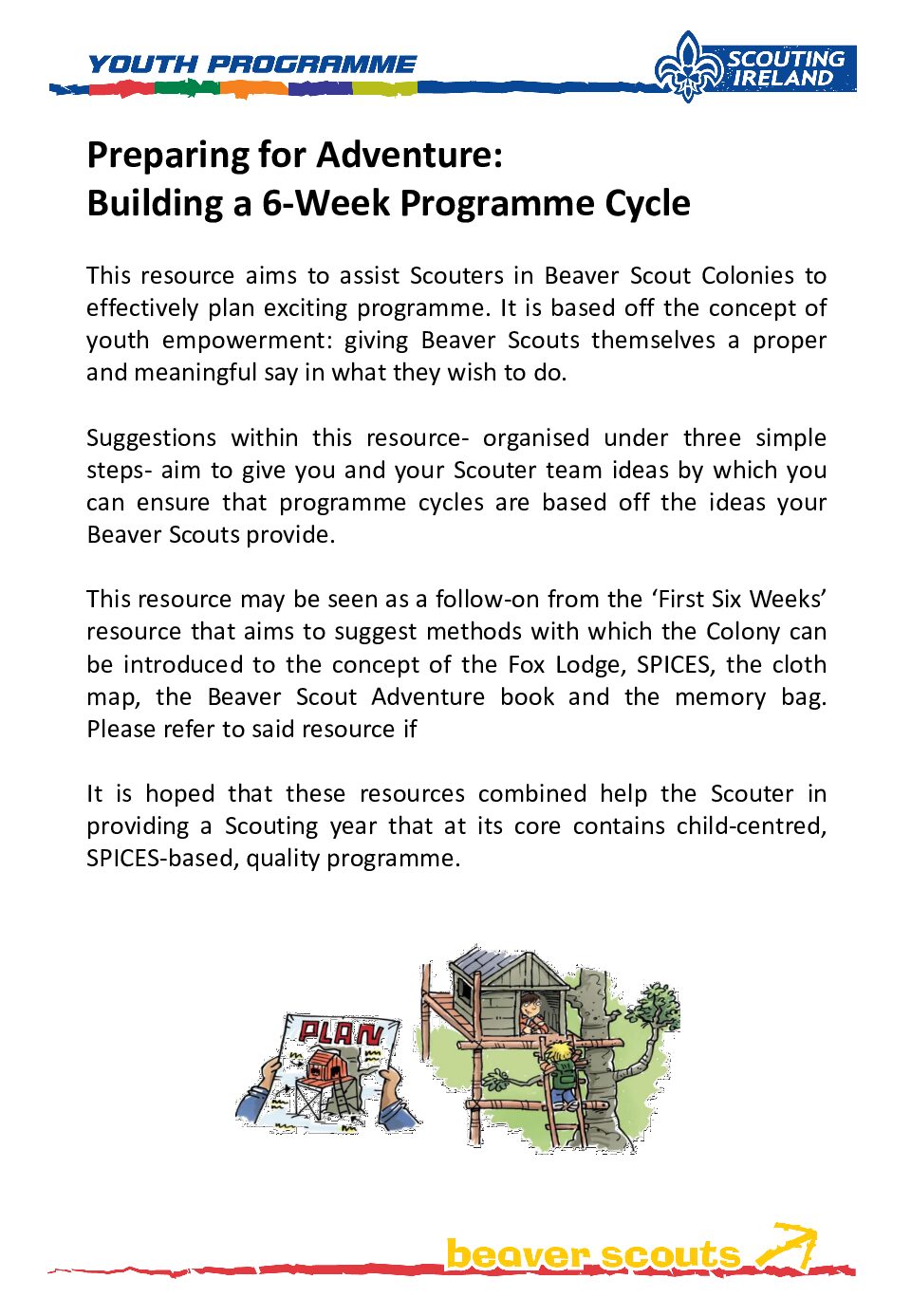 beavers building a 6 week programme cycle